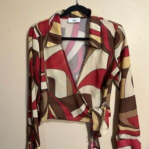 Byer California Abstract Wrap Tie Top- Y2/ Vintage Style